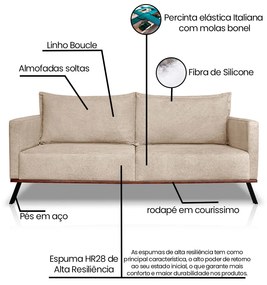 Sofá Living 2 Lugares com Pés de Ferro Almofadas Soltas 180cm Saiph Bouclê Bege G63 - Gran belo