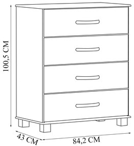 Cômoda Decorativa Henry Madeira 4 Gavetas Café G74 - Gran Belo