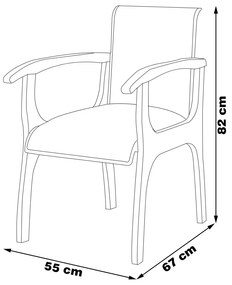 Kit 6 Cadeiras Decorativa Sala de Jantar Madeira Maciça Pedri com Braço Linho Off White/Imbuia G42 - Gran Belo