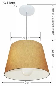 Lustre Pendente Cone Md-4240 Cúpula em Tecido 30/40x30cm Palha - Bivolt