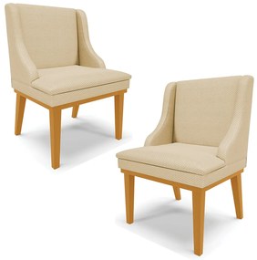 Kit 2 Cadeiras Decorativas Sala de Jantar Base Fixa de Madeira Firenze Veludo OffWhite Luxo/Castanho G19 - Gran Belo