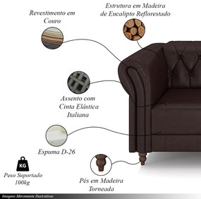 Kit 2 Poltronas Decorativas Sala de Estar Stanford Chesterfield Pés de Madeira Couro Wine Vinho G58 - Gran Belo