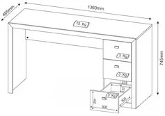 Mesa Para Computador 3 Gavetas ME4102 Rústico - Tecno Mobili