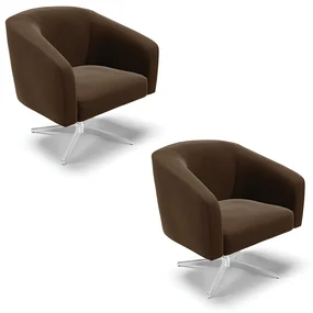 Poltrona Decorativa Giratória Cromada Kit 2 Stella Suede D03 - D'Rossi - Marrom