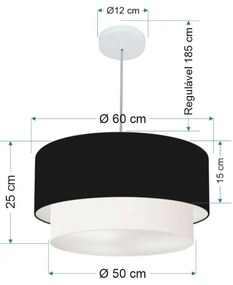 Pendente Cilíndrico Preto e Branco MJ-4353 Para Mesa de Jantar e Estar