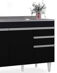 Balcão Gabinete com Pia Inox 120cm Michigan Preto - Lumil