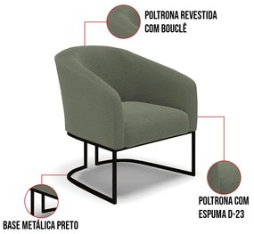 Poltrona Para Sala Industrial Preto Kit 2 Stella Bouclê Menta D03 - D'Rossi