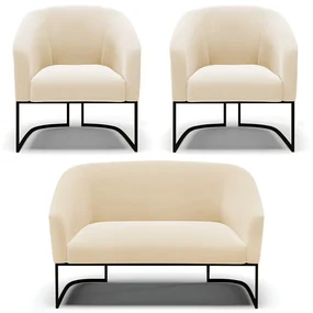 Namoradeira e 2 Poltronas Industrial Preto Stella Suede Bege D03 - D'Rossi