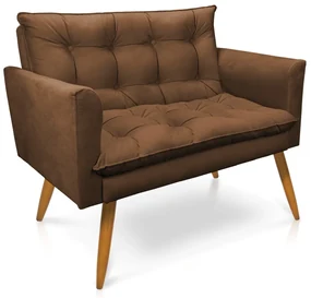 Sofá Namoradeira Tais Suede Pés Palito Castanho - D'Rossi - Marrom