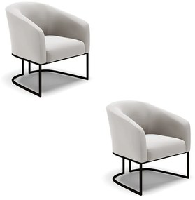 Poltrona Decorativa Industrial Preto Kit 2 Stella Veludo Cinza D03 - D'Rossi