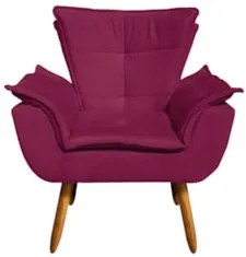 Poltrona Decorativa Sala de Estar Pés Palito Opla Suede Bordô - Ibiza