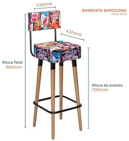 Banqueta Barcelona Pés Palito de Madeira Suede Estampado Cola - Sheep Estofados - Colorido