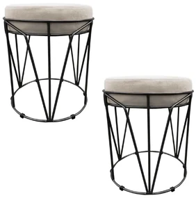 Kit 02 Puffs Multiuso com Mesa Babu 2 em 1 Suede Base Preto D'Rossi - Bege