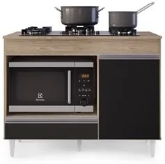 Balcão Multiuso para Cooktop 4 Bocas Georgia Castanho/Preto - Lumil Mó