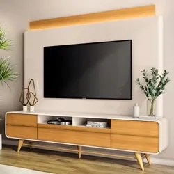 Estante Painel de TV 85 Pol 220cm Évora H01 Off/Cinamomo - Mpozenato