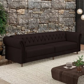 Sofá Living Sala de Estar Stanford Chesterfield 3 Lugares 240cm Pés de Madeira Couro Marrom G58 - Gran Belo