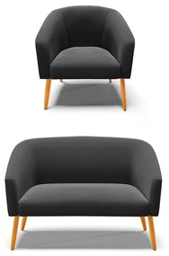 Sofá Namoradeira e Poltrona Pé Palito Castanho Stella Suede D03 - D'Rossi - Preto