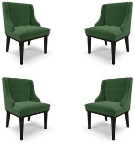 Kit 4 Cadeiras Decorativas Sala de Jantar Base Fixa de Madeira Firenze Suede Verde Esmeralda/Preto G19 - Gran Belo