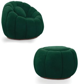 Poltrona Decorativa Orgânica Giratória com Puff Cloud Bouclê E03 - D'Rossi - Verde