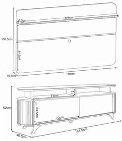 Conjunto Decorativo Bancada e Painel Kirby TV até 70 Polegadas Cinamomo/Off White G26 - Gran Belo