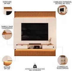 Painel Para TV 85 Pol Canelado Extensível Piso ao Teto D04 Off White/F