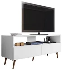 Rack para Sala Bancada de TV 55 Pol 136cm Pés Retrô Senna M24 Branco -