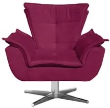 Poltrona Decorativa Sala de Estar Base Giratória Cromada Opla Suede Bo