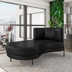 Sofá Chaise Lado Esquerdo Downey Sala de Estar PU Preto G15 - Gran Belo