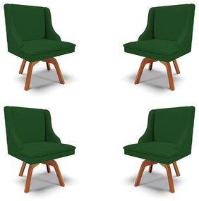 Kit 4 Cadeiras Decorativas Sala de Jantar Base Giratória de Madeira Firenze Veludo Verde Luxo/Natural G19 - Gran Belo