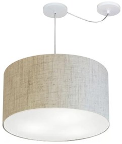 Lustre Pendente Cilíndrico Com Desvio Md-4235 Cúpula em Tecido 45x30cm Rustico Bege - Bivolt