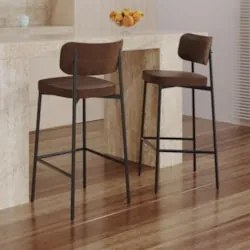 Banqueta Alta Bar Estofada Kit 3 Ella M25 Sintético Marrom - Mpozenato