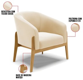 Cadeira Sala de Jantar Base de Madeira Stella Suede D03 - D'Rossi - Bege