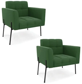 Poltrona PĂ© de Ferro Preto para Sala Kit 2 Elisa Suede Verde D03 - D'Rossi