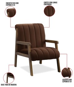 Poltrona Decorativa para Sala Base de Madeira Daline Bouclê E03 - D'Rossi - Marrom