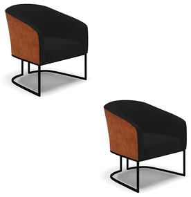 Poltrona Decorativa Industrial Preto Kit 2 Stella Nozes/Linho Preto D03 - D'Rossi
