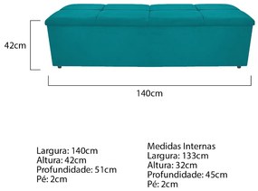 Calçadeira Munique 140 cm Casal Suede Azul Turquesa - ADJ Decor