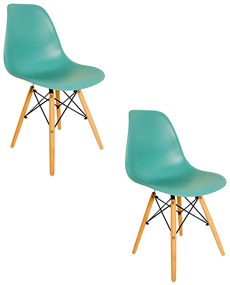 Cadeira Sala de Jantar kit2 Eiffel Eames Base Madeira Azul Turquesa R02 - D'Rossi