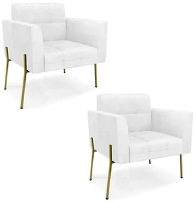 Poltrona PĂ© de Ferro Dourado para Sala Kit 2 Elisa Corano D03 - D'Rossi - Branco