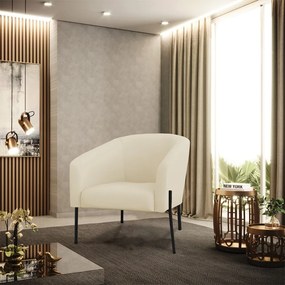 Poltrona Decorativa Pé de Ferro Preto Kit 2 Stella Cotelê Ext/Veludo D03 - D'Rossi - Off White