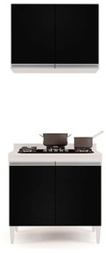 Kit Armário Aéreo e Balcão para Cooktop de Cozinha 02 Portas Diana 80 cm - D'Rossi - Branco e Preto