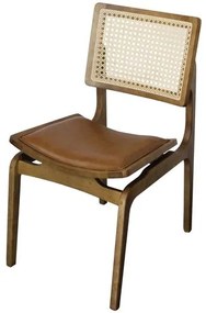 Cadeira Vênus Tela Sextavada Natural Assento Courino Caramelo com Estrutura Amêndoa - 68850 Sun House