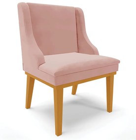 Cadeira Decorativa Sala de Jantar Base Fixa de Madeira Firenze Veludo Rose/Castanho G19 - Gran Belo