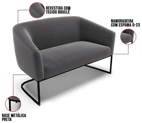 Namoradeira e 2 Poltronas Industrial Preto Stella Bouclê Grafite D03 - D'Rossi