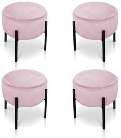 Puff Banqueta Decorativo Industrial Preto Kit 4 Iron Suede D03 - D'Rossi - Rosa Bebê