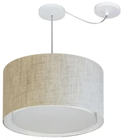 Lustre Pendente Cilíndrico Com Desvio Md-4307 Cúpula em Tecido 45x30cm Rustico Bege - Bivolt