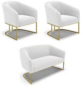 Namoradeira e 2 Poltronas Industrial Dourado Stella Bouclê D03 - D'Rossi - Off White