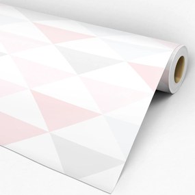 Papel de parede adesivo triângulo rosa cinza e branco