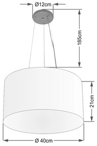 Lustre Pendente Cilíndrico Md-4037 Cúpula em Tecido 40x21cm Branco - Bivolt