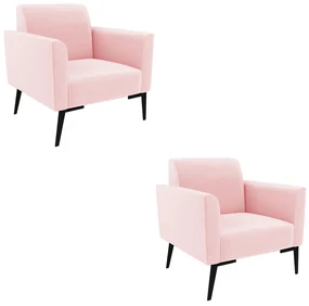 Kit 2 Poltronas Pés Villach Marisa Suede Rosa Bebê D03 - D'Rossi
