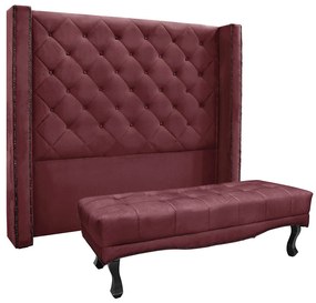 Cabeceira Cama Box Solteiro 90cm e Recamier Vicenza Veludo Vinho S04 - D'Rossi